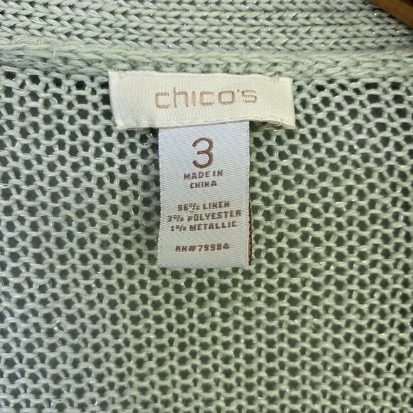 Chico's Cardigan Women's Size 3 (XL) Open Knit Pockets Polished Limestone - Picture 4 of 6